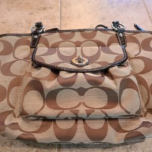 Coach Khaki/Brown Signature Turnlock Pocket Bag